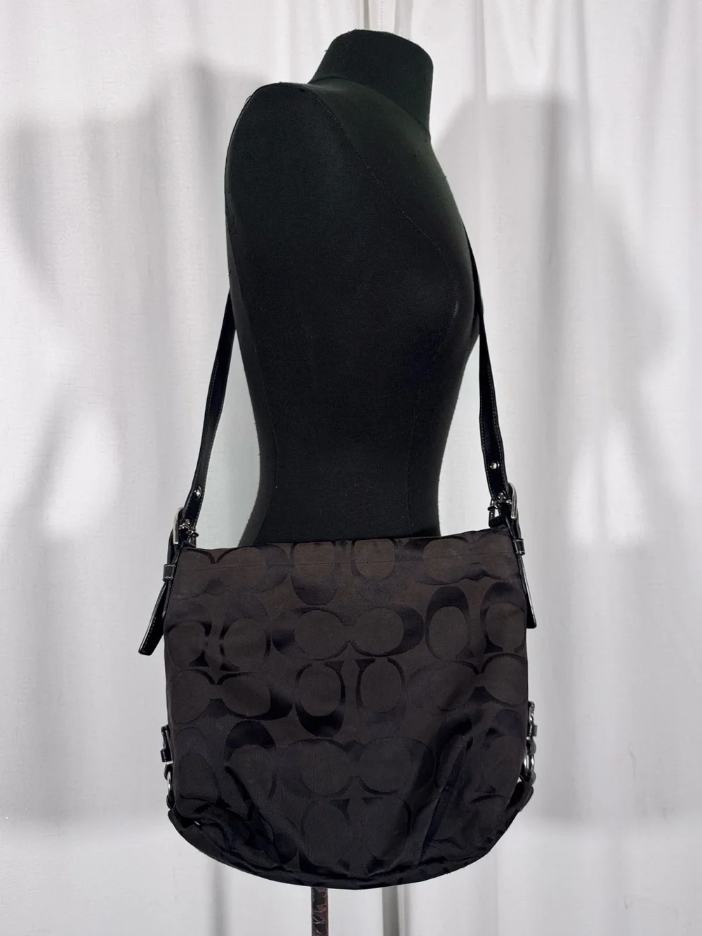Vintage Coach Black Signature Duffle Crossbody Bag